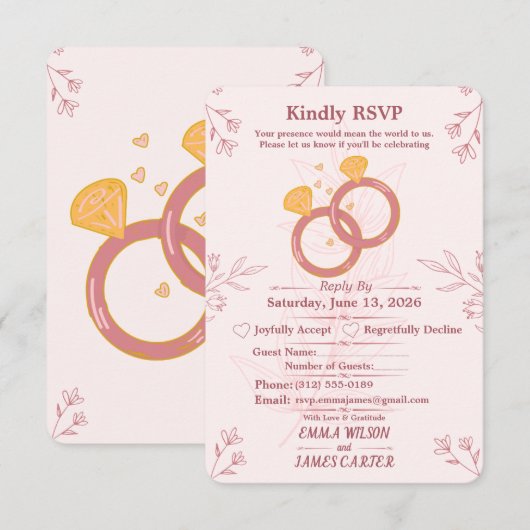 Blush Bloemen Bruiloft RSVP Kaart Bewerkbaar (Voorkant / Achterkant)