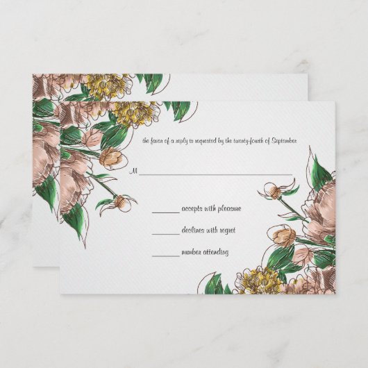 Blush Bloemen Bruiloft RSVP Reactie Kaart (Voorkant / Achterkant)