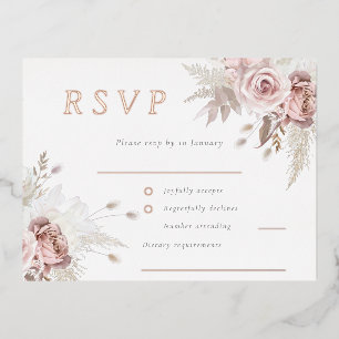 Blush Bloemen Bruiloft RSVP Roos Gold Folie Uitnodiging Briefkaart
