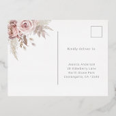 Blush Bloemen Bruiloft RSVP Roos Gold Folie Uitnodiging Briefkaart (Achterkant)