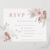 Blush Bloemen Bruiloft RSVP Roos Gold Folie Uitnodiging Briefkaart (Voorkant)