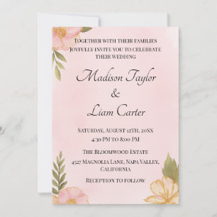 Blush Bloemen bruiloft uitnodiging eenvoudig