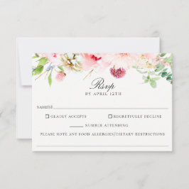 Blush Bloemen Bruiloft Voedsel Allergie RSVP Kaart