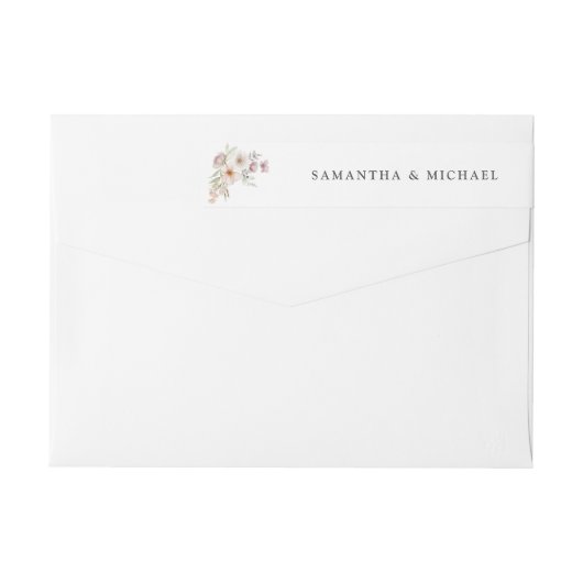 Blush Bloemen Bruiloft Wraparound Adreslabel (Achterkant)