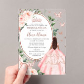 Blush Bloemen Bruin Prinses Roos Goud Quinceañera Acryl Uitnodigingen (Insitu (Draagbaar))