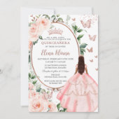Blush Bloemen Bruin Prinses Roos Goud Quinceañera Kaart (Voorkant)