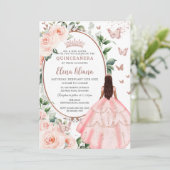 Blush Bloemen Bruin Prinses Roos Goud Quinceañera Kaart (Staand voorkant)