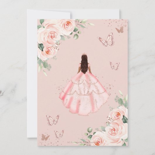 Blush Bloemen Bruin Prinses Roos Goud Quinceañera Kaart (Achterkant)