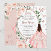 Blush Bloemen Bruin Prinses Roos Goud Quinceañera Kaart (Voorkant / Achterkant)