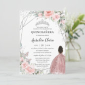 Blush Bloemen Bruin Prinses Vlinder Quinceañera Kaart (Staand voorkant)