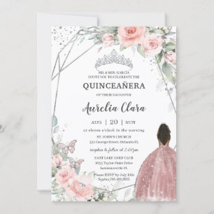 Blush Bloemen Bruin Prinses Vlinder Quinceañera Kaart
