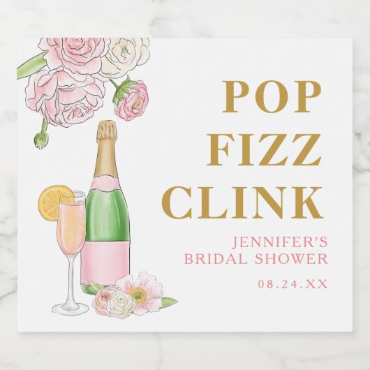 Blush Bloemen Brunch en Bruisende Pop Fizz Clink Sparkling Wijnetiket (Enkel label)