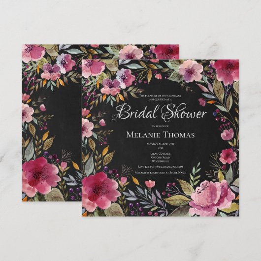 Blush Bloemen Chalkboard Bridal Douche Uitnodiging (Voorkant / Achterkant)