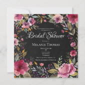 Blush Bloemen Chalkboard Bridal Douche Uitnodiging (Voorkant)