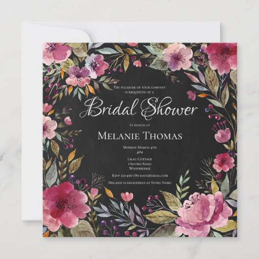 Blush Bloemen Chalkboard Bridal Douche Uitnodiging (Voorkant)
