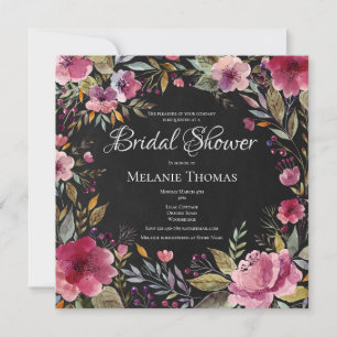 Blush Bloemen Chalkboard Bridal Douche Uitnodiging