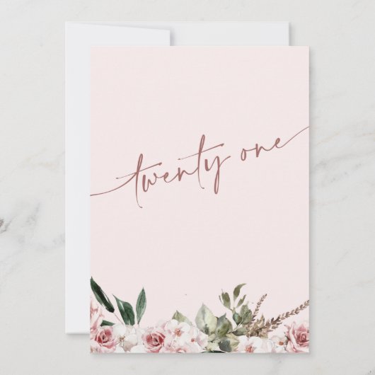 Blush Bloemen Champagne Glas 21e Verjaardag Kaart (Achterkant)