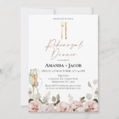 Blush Bloemen Champagne glas repetitie diner Kaart (Voorkant)