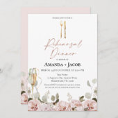 Blush Bloemen Champagne glas repetitie diner Kaart (Voorkant / Achterkant)