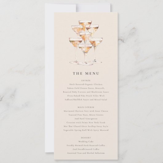 Blush Bloemen Champagne wijnglazen bruiloft Menu Kaart (Voorkant)