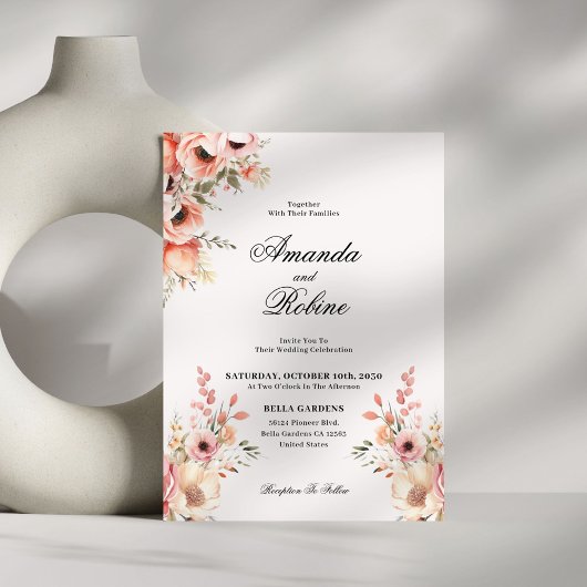 Blush Bloemen Elegante Huwelijksuitnodiging Kaart