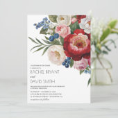 Blush Bloemen Elegante Waterverf Bourgondische bru Kaart (Staand voorkant)