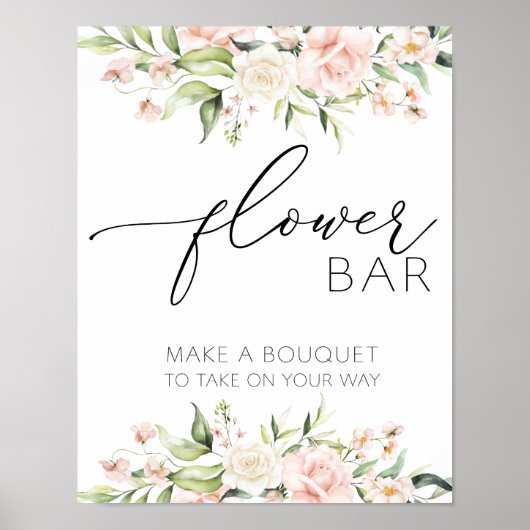 Blush Bloemen en groen Bloem Bar Teken Poster (Voorkant)