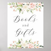 Blush Bloemen en groen Boeken en geschenken teken Poster (Voorkant)
