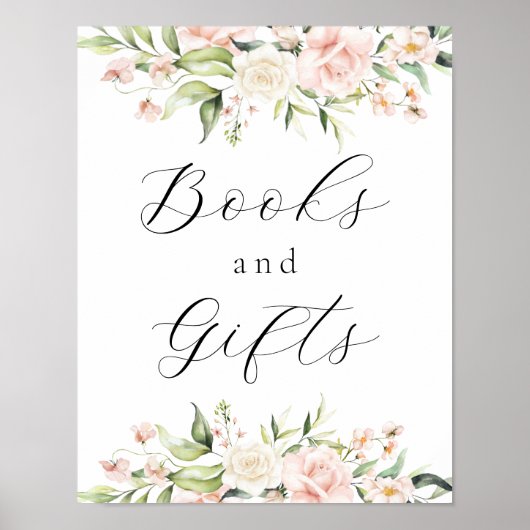 Blush Bloemen en groen Boeken en geschenken teken Poster (Voorkant)