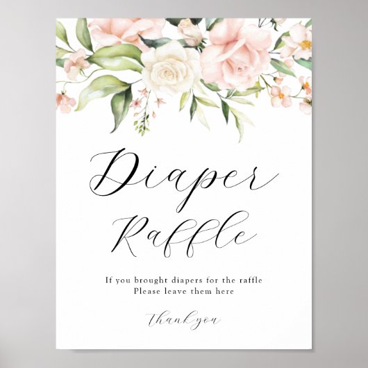 Blush Bloemen en groen Luier Raffle teken Poster (Voorkant)