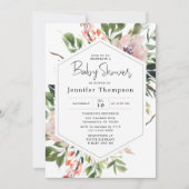 Blush bloemen en groen Waterverf Baby shower Kaart (Voorkant)