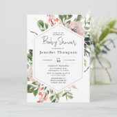 Blush bloemen en groen Waterverf Baby shower Kaart (Staand voorkant)