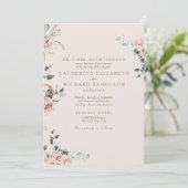 Blush Bloemen Eucalyptus Blush Bruiloft Kaart (Staand voorkant)