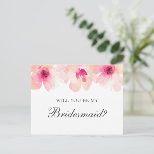 Blush bloemen. Floral Wil jij mijn bruidsmeisje zi Briefkaart (Staand voorkant)