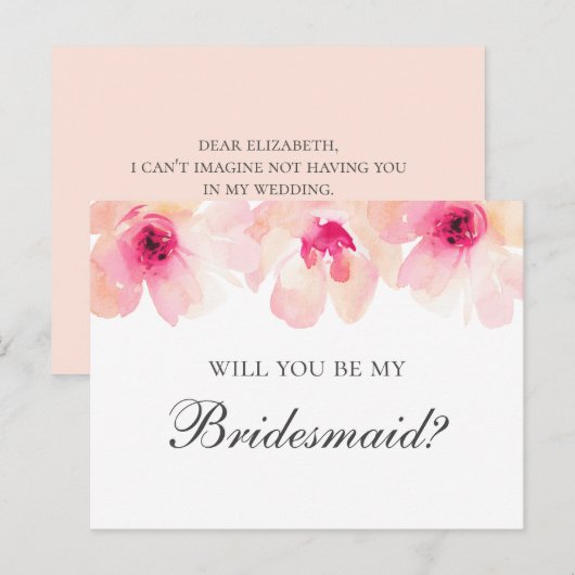 Blush bloemen. Floral Wil jij mijn bruidsmeisje zi Briefkaart (Voorkant / Achterkant)