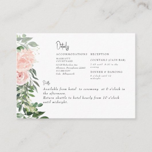 Blush Bloemen & Foliage Bruiloft Details Informatiekaartje (Voorkant)