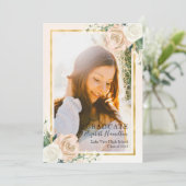 Blush Bloemen & Folie Goud Afstuderen Aankondiging (Staand voorkant)