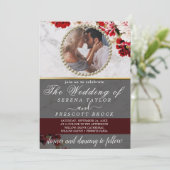 Blush Bloemen Foto Alles in een bruiloft uitnodigi Kaart (Staand voorkant)