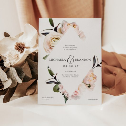 Blush Bloemen Geometrische Bruids Douche Uitnodigi Kaart