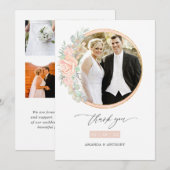 Blush Bloemen Geometrische Bruiloft Foto Collage Bedankkaart (Voorkant / Achterkant)
