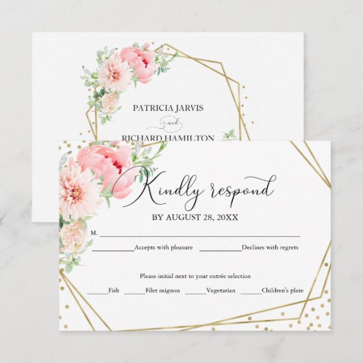Blush bloemen geometrische elegante bruiloft RSVP (Voorkant / Achterkant)