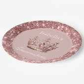 Blush Bloemen Glitter Tiara Kroon Quinceañera Papieren Bordje (Gekanteld)