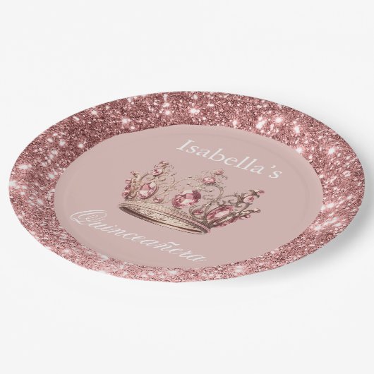Blush Bloemen Glitter Tiara Kroon Quinceañera Papieren Bordje (Gekanteld)