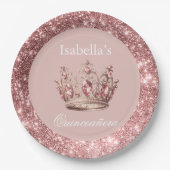 Blush Bloemen Glitter Tiara Kroon Quinceañera Papieren Bordje (Voorkant)