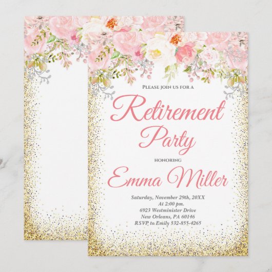 Blush Bloemen & Goud Bohemian Pensioen Kaart (Voorkant / Achterkant)