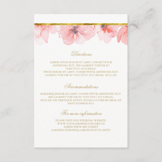 Blush Bloemen Goud Bruiloft Details - Informatie Informatiekaartje (Voorkant)
