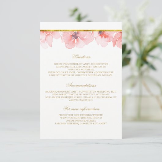 Blush Bloemen Goud Bruiloft Details - Informatie Informatiekaartje (Staand voorkant)