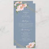 Blush Bloemen Goud Geometrisch Stoffig Blauw Bruil Programmakaart (Voorkant / Achterkant)