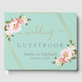Blush Bloemen Goud Geometrische Mint Groene Bruilo Gastenboek (Voorkant)