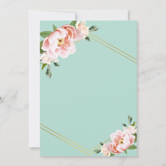 Blush Bloemen Goud Geometrische Mint Groene Bruilo Kaart (Achterkant)